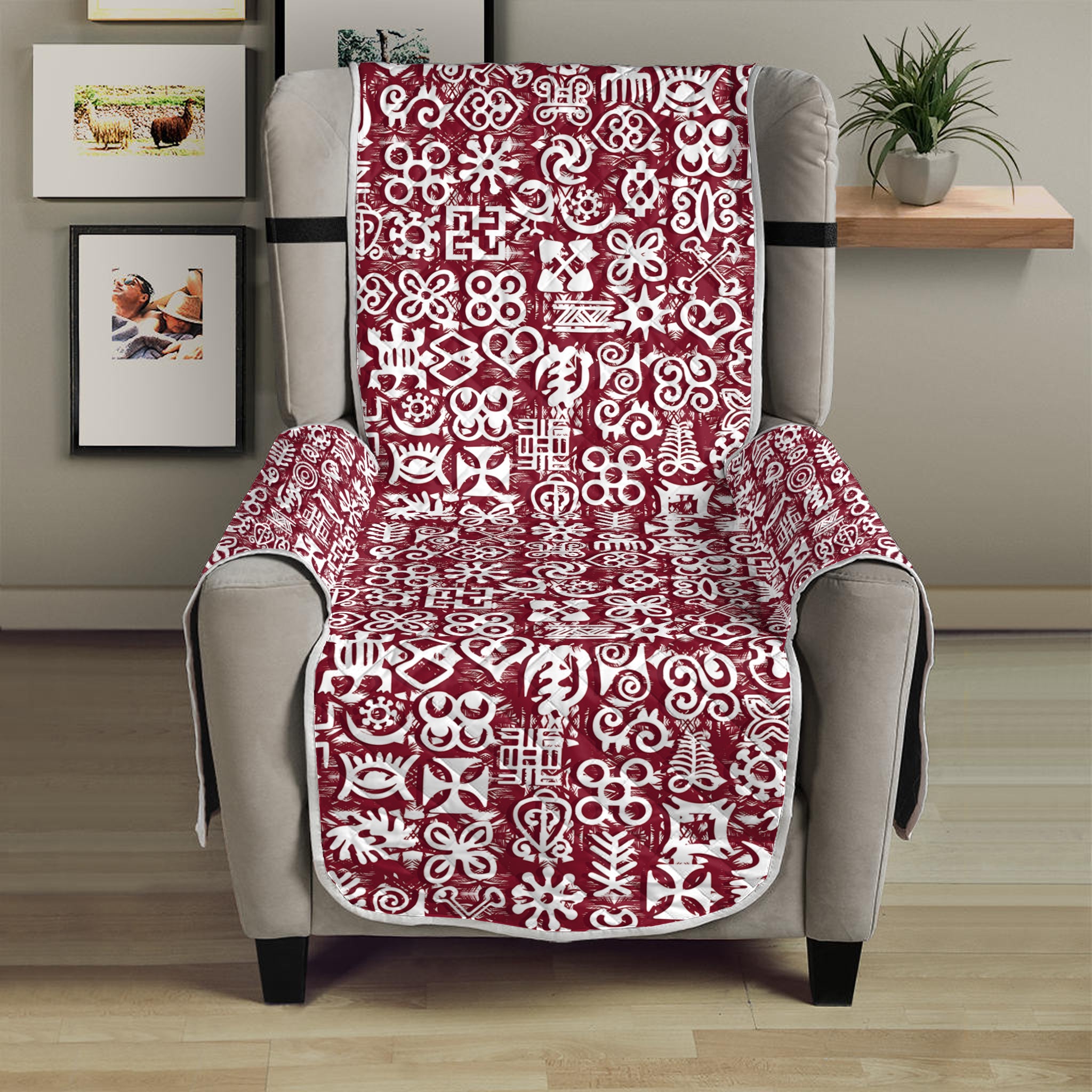 Red African Adinkra Tribe Symbols Armchair Protector