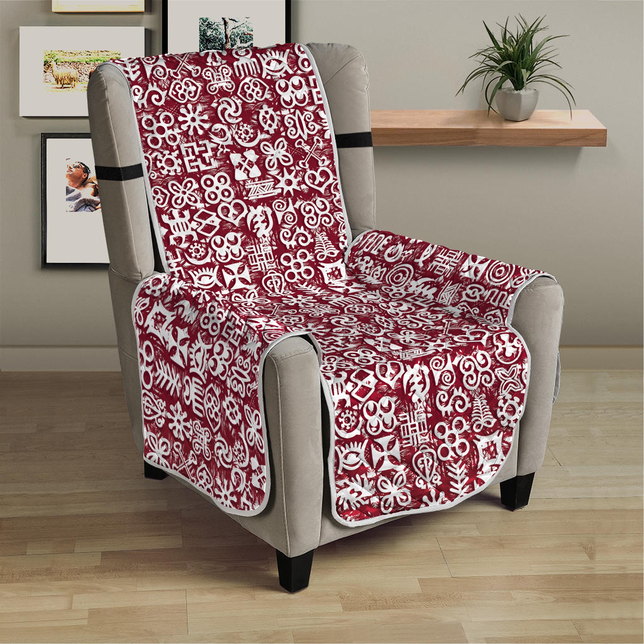 Red African Adinkra Tribe Symbols Armchair Protector