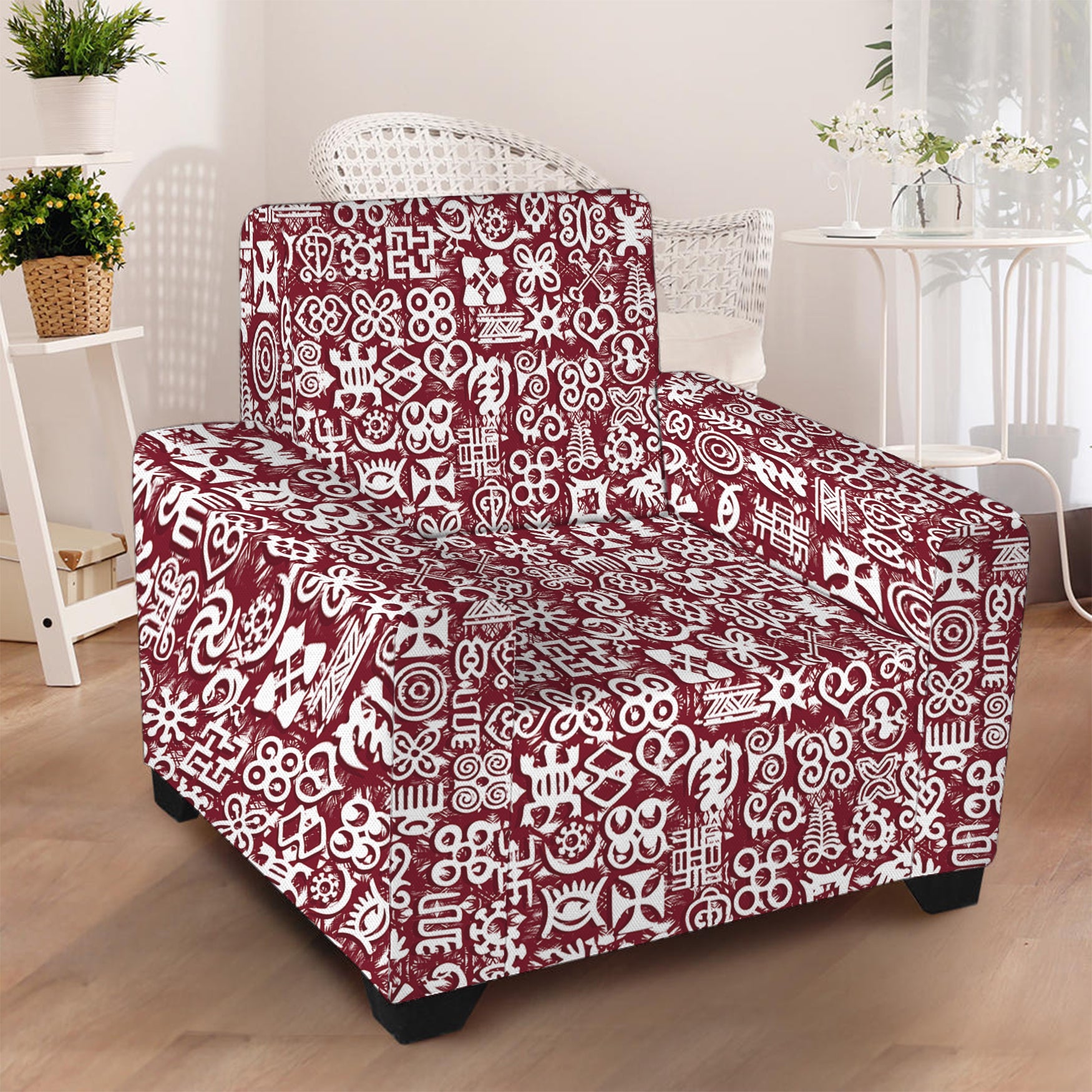 Red African Adinkra Tribe Symbols Armchair Slipcover