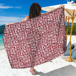 Red African Adinkra Tribe Symbols Beach Sarong Wrap