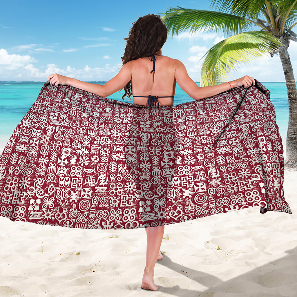 Red African Adinkra Tribe Symbols Beach Sarong Wrap