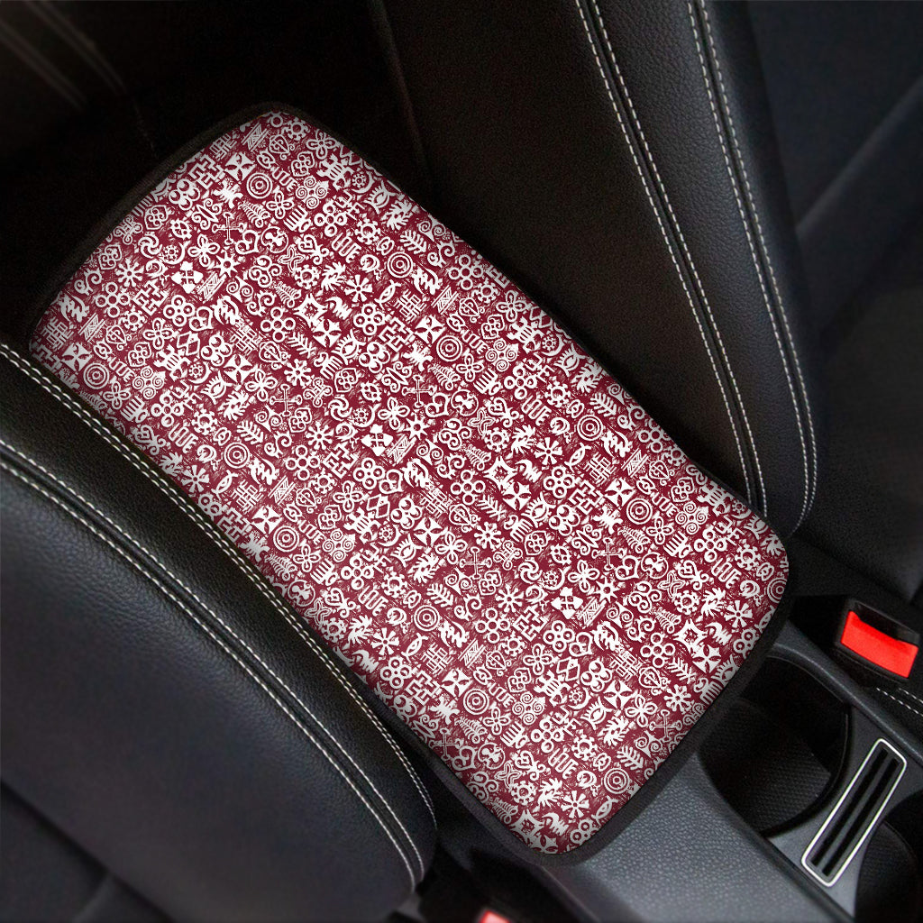 Red African Adinkra Tribe Symbols Car Center Console Cover