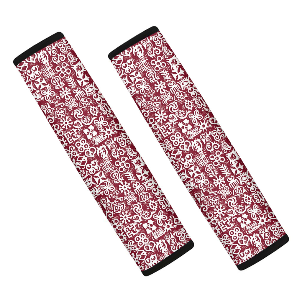 Red African Adinkra Tribe Symbols Car Seat Belt Covers