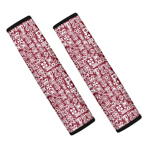 Red African Adinkra Tribe Symbols Car Seat Belt Covers