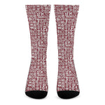 Red African Adinkra Tribe Symbols Crew Socks