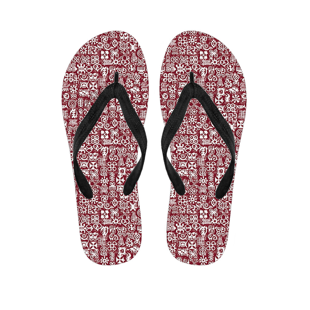 Red African Adinkra Tribe Symbols Flip Flops