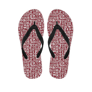 Red African Adinkra Tribe Symbols Flip Flops