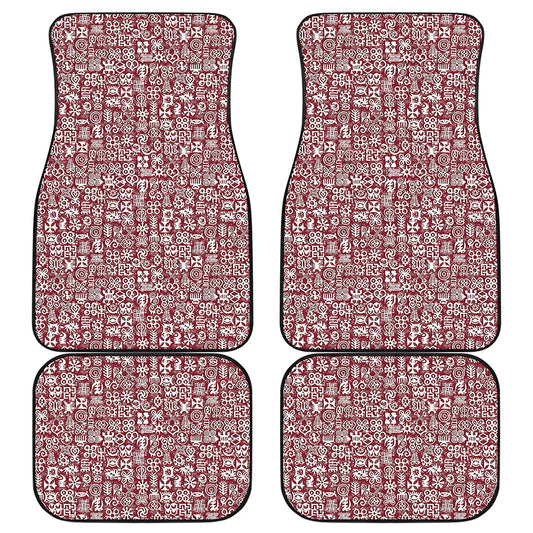 Red African Adinkra Tribe Symbols Front and Back Car Floor Mats