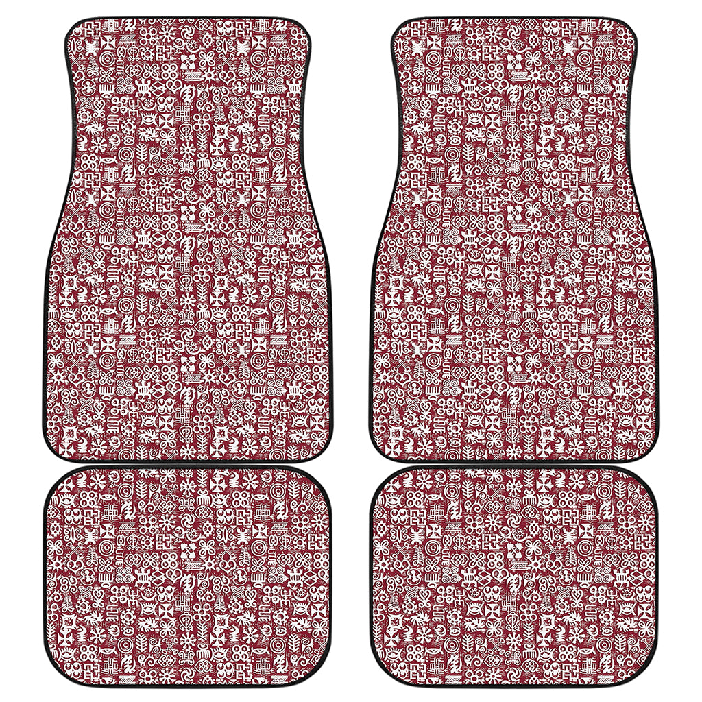 Red African Adinkra Tribe Symbols Front and Back Car Floor Mats