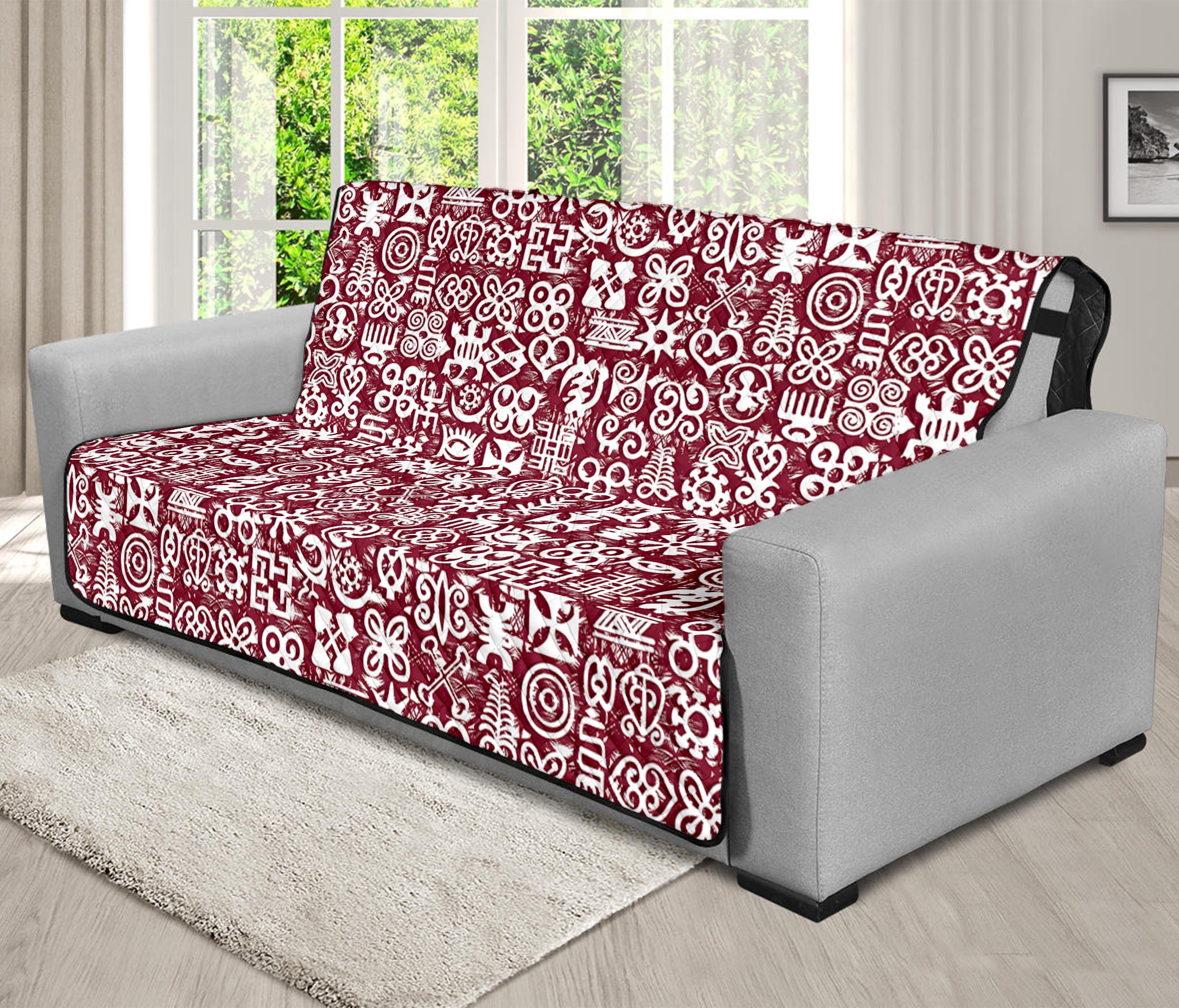 Red African Adinkra Tribe Symbols Futon Protector