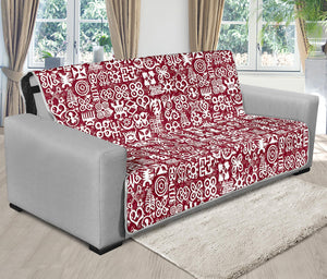 Red African Adinkra Tribe Symbols Futon Protector