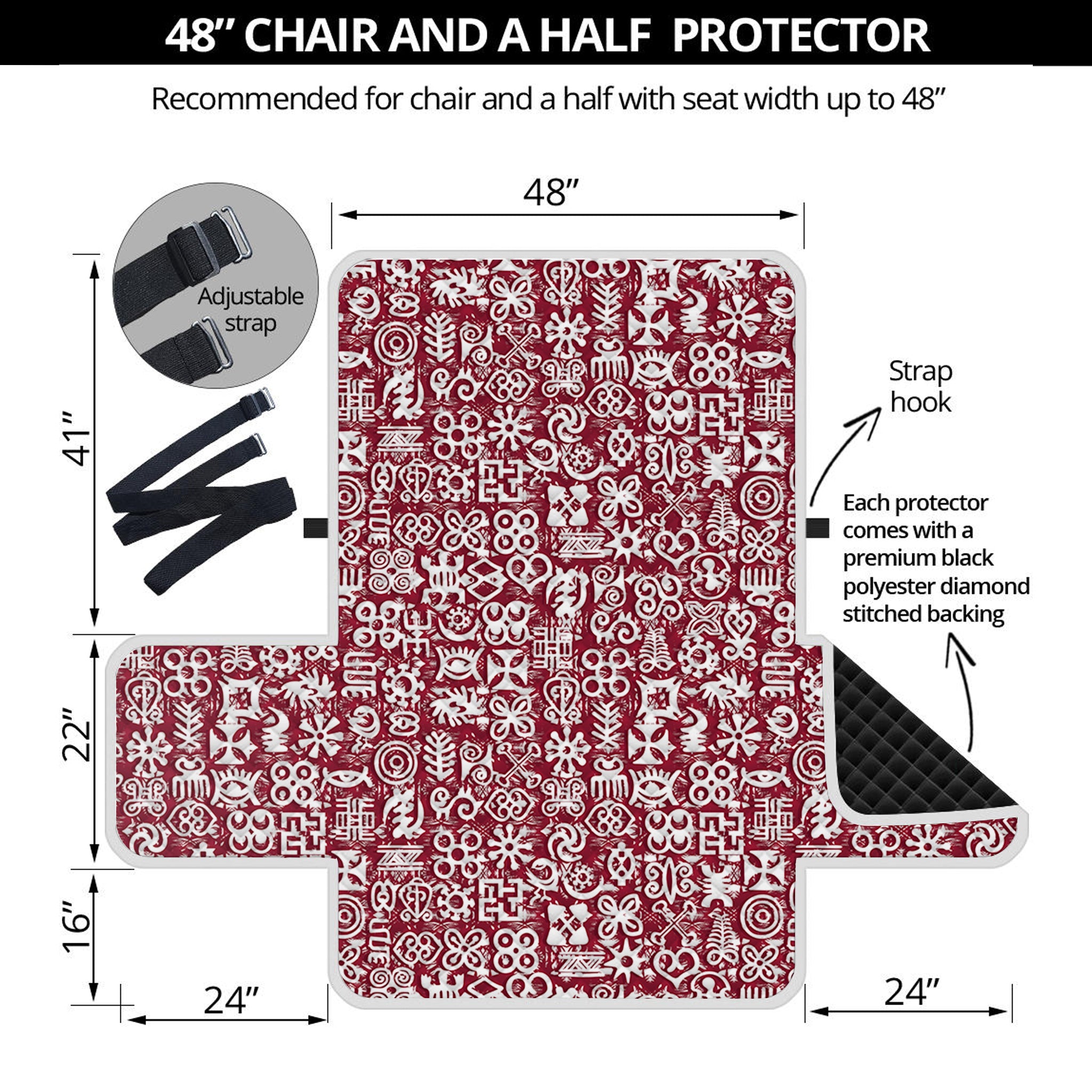 Red African Adinkra Tribe Symbols Half Sofa Protector