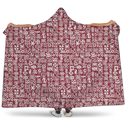 Red African Adinkra Tribe Symbols Hooded Blanket