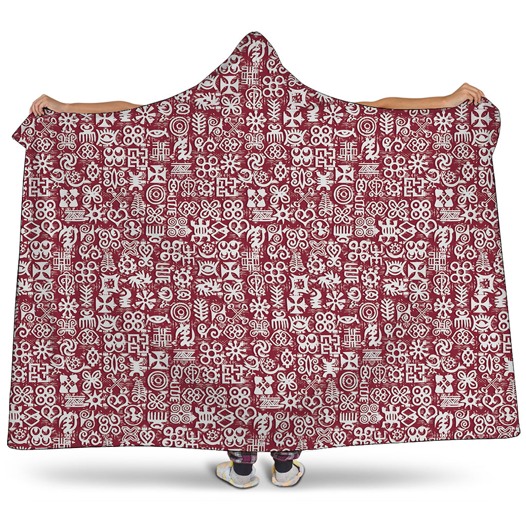 Red African Adinkra Tribe Symbols Hooded Blanket