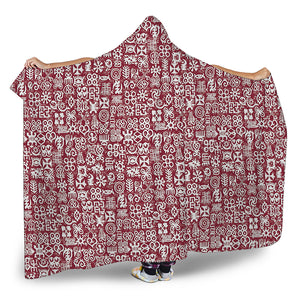 Red African Adinkra Tribe Symbols Hooded Blanket