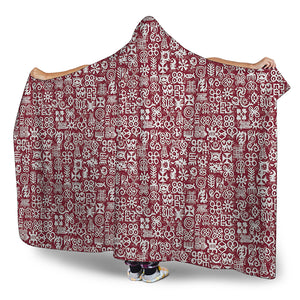 Red African Adinkra Tribe Symbols Hooded Blanket