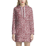 Red African Adinkra Tribe Symbols Hoodie Dress