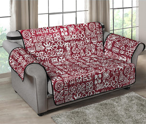 Red African Adinkra Tribe Symbols Loveseat Protector