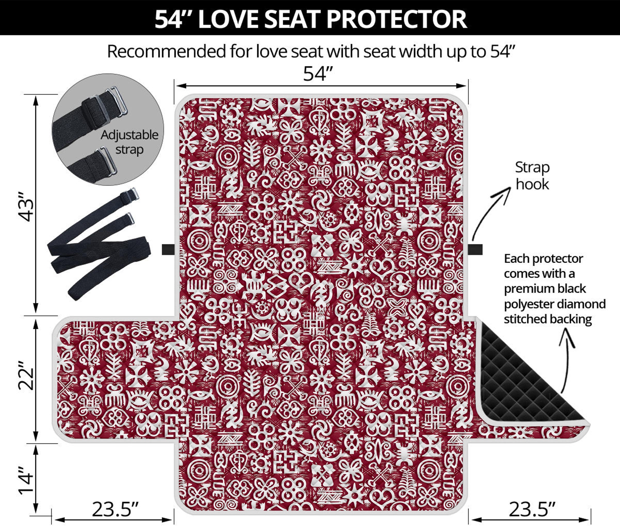 Red African Adinkra Tribe Symbols Loveseat Protector