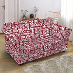 Red African Adinkra Tribe Symbols Loveseat Slipcover