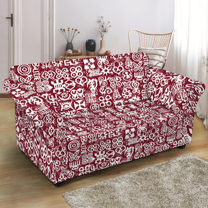 Red African Adinkra Tribe Symbols Loveseat Slipcover