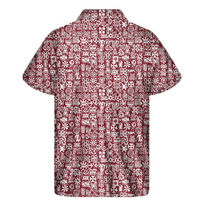 Red African Adinkra Tribe Symbols Men's Short Sleeve Shirt