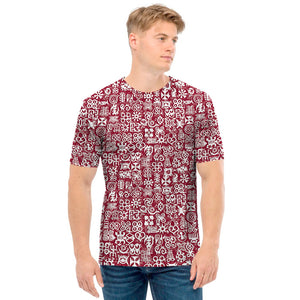 Red African Adinkra Tribe Symbols Men's T-Shirt