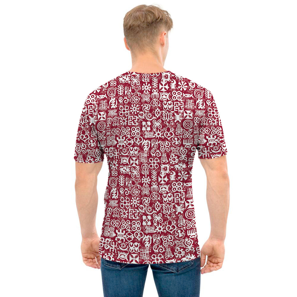 Red African Adinkra Tribe Symbols Men's T-Shirt