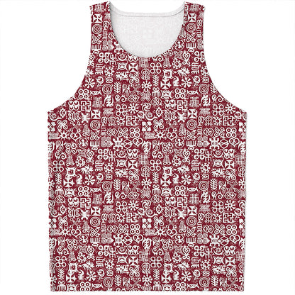 Red African Adinkra Tribe Symbols Men's Tank Top