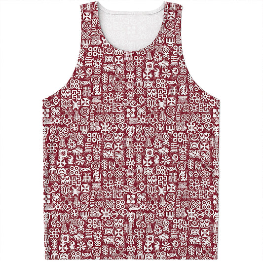 Red African Adinkra Tribe Symbols Men's Tank Top