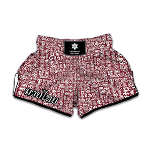 Red African Adinkra Tribe Symbols Muay Thai Boxing Shorts