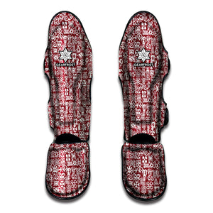 Red African Adinkra Tribe Symbols Muay Thai Shin Guard