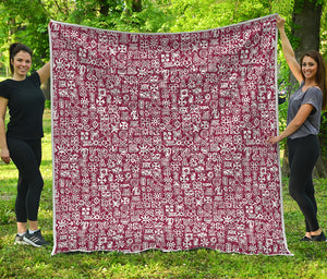 Red African Adinkra Tribe Symbols Quilt