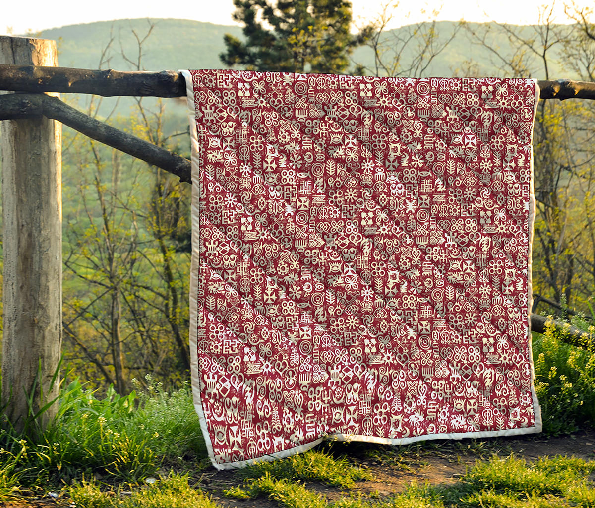 Red African Adinkra Tribe Symbols Quilt