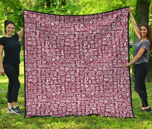 Red African Adinkra Tribe Symbols Quilt