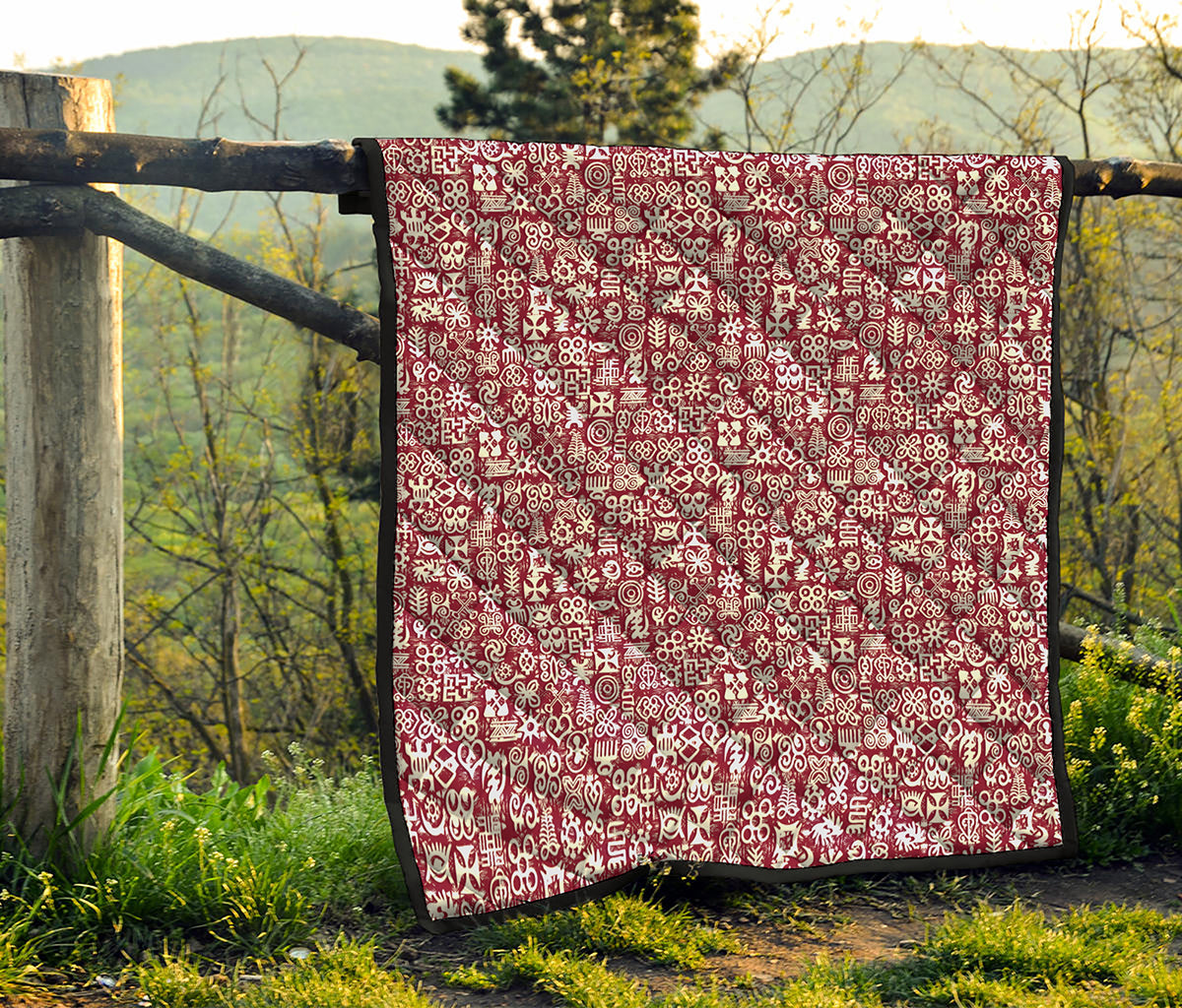 Red African Adinkra Tribe Symbols Quilt