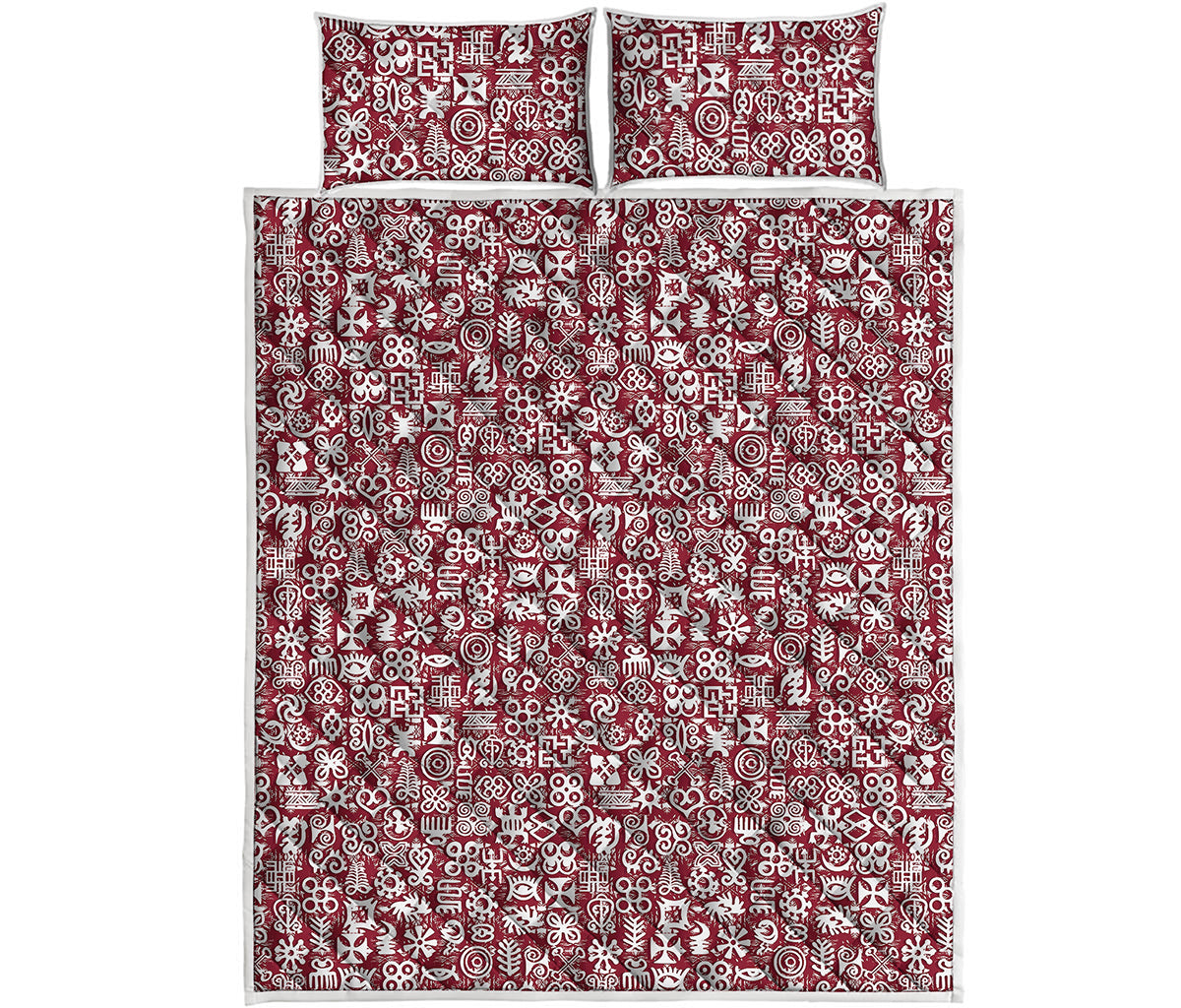 Red African Adinkra Tribe Symbols Quilt Bed Set