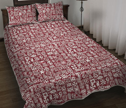 Red African Adinkra Tribe Symbols Quilt Bed Set