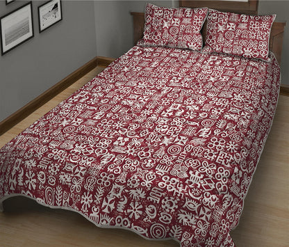 Red African Adinkra Tribe Symbols Quilt Bed Set