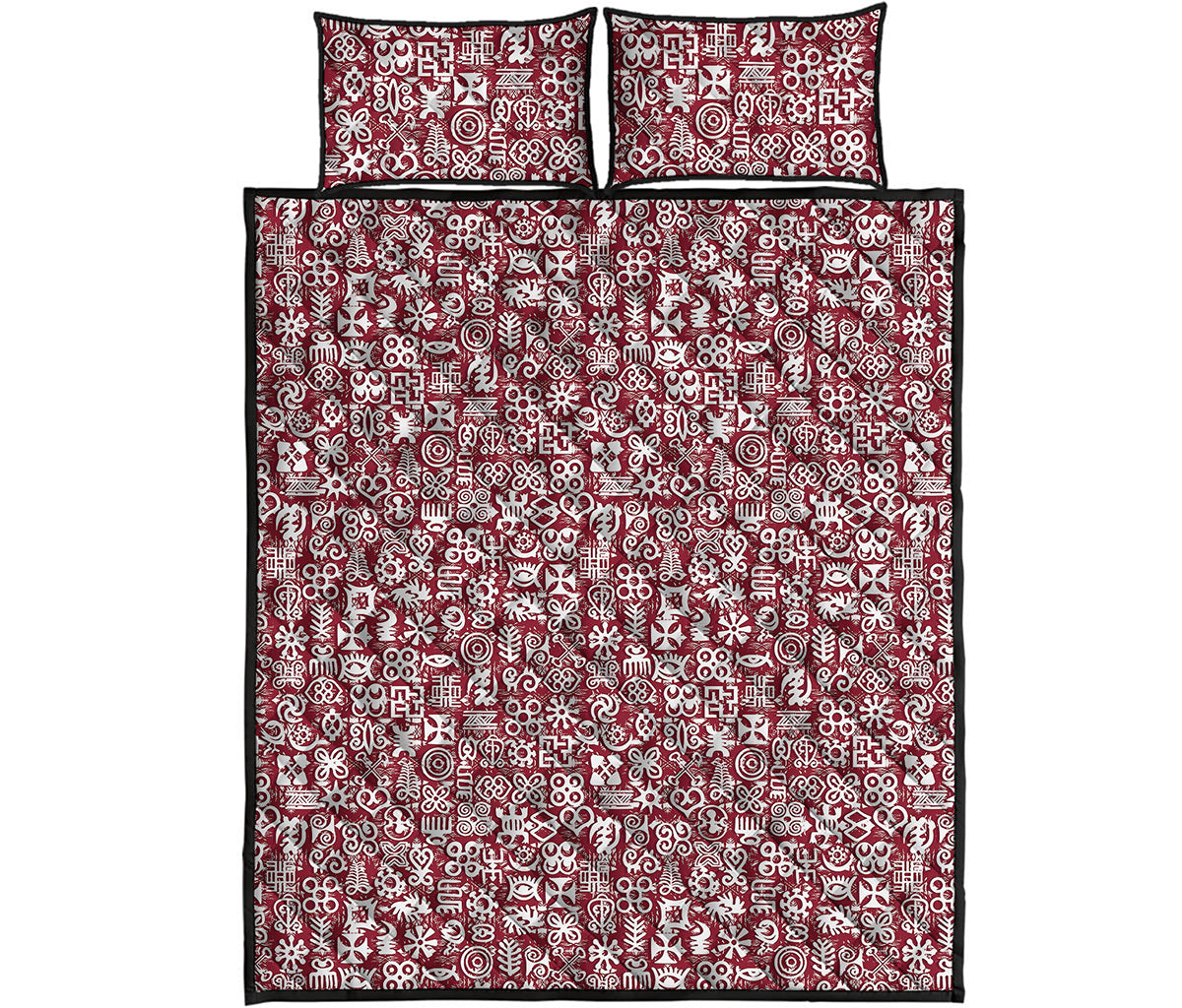 Red African Adinkra Tribe Symbols Quilt Bed Set