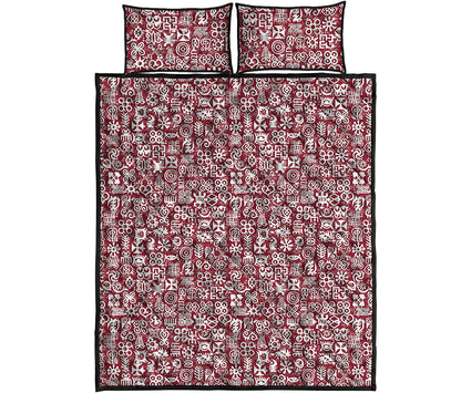 Red African Adinkra Tribe Symbols Quilt Bed Set