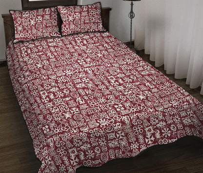 Red African Adinkra Tribe Symbols Quilt Bed Set
