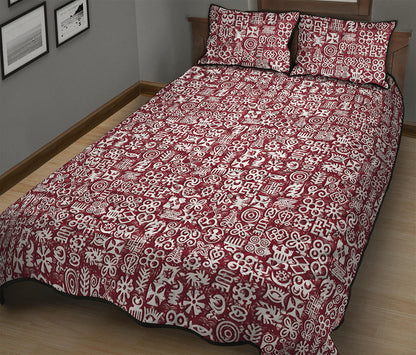 Red African Adinkra Tribe Symbols Quilt Bed Set