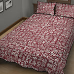 Red African Adinkra Tribe Symbols Quilt Bed Set