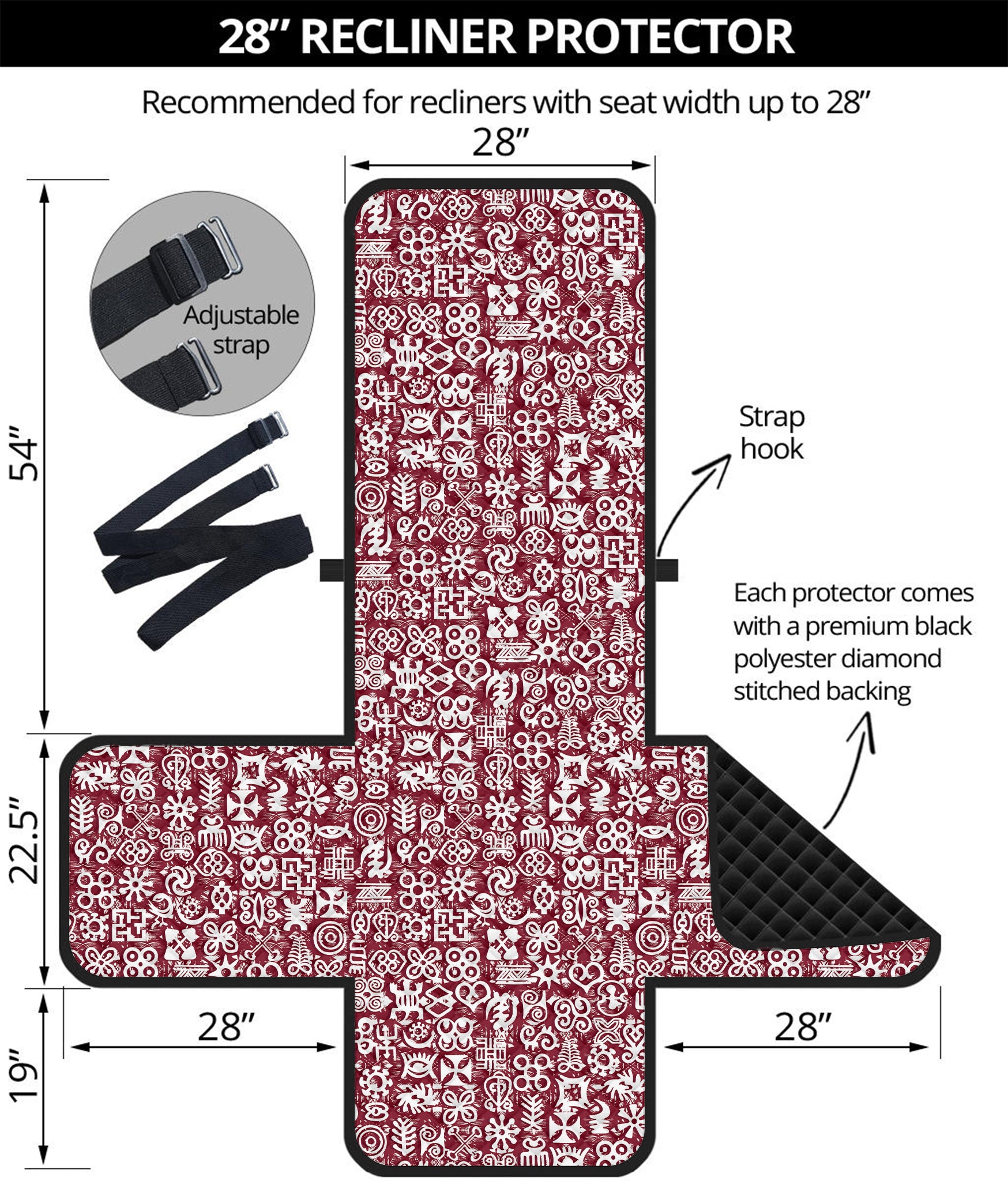 Red African Adinkra Tribe Symbols Recliner Protector