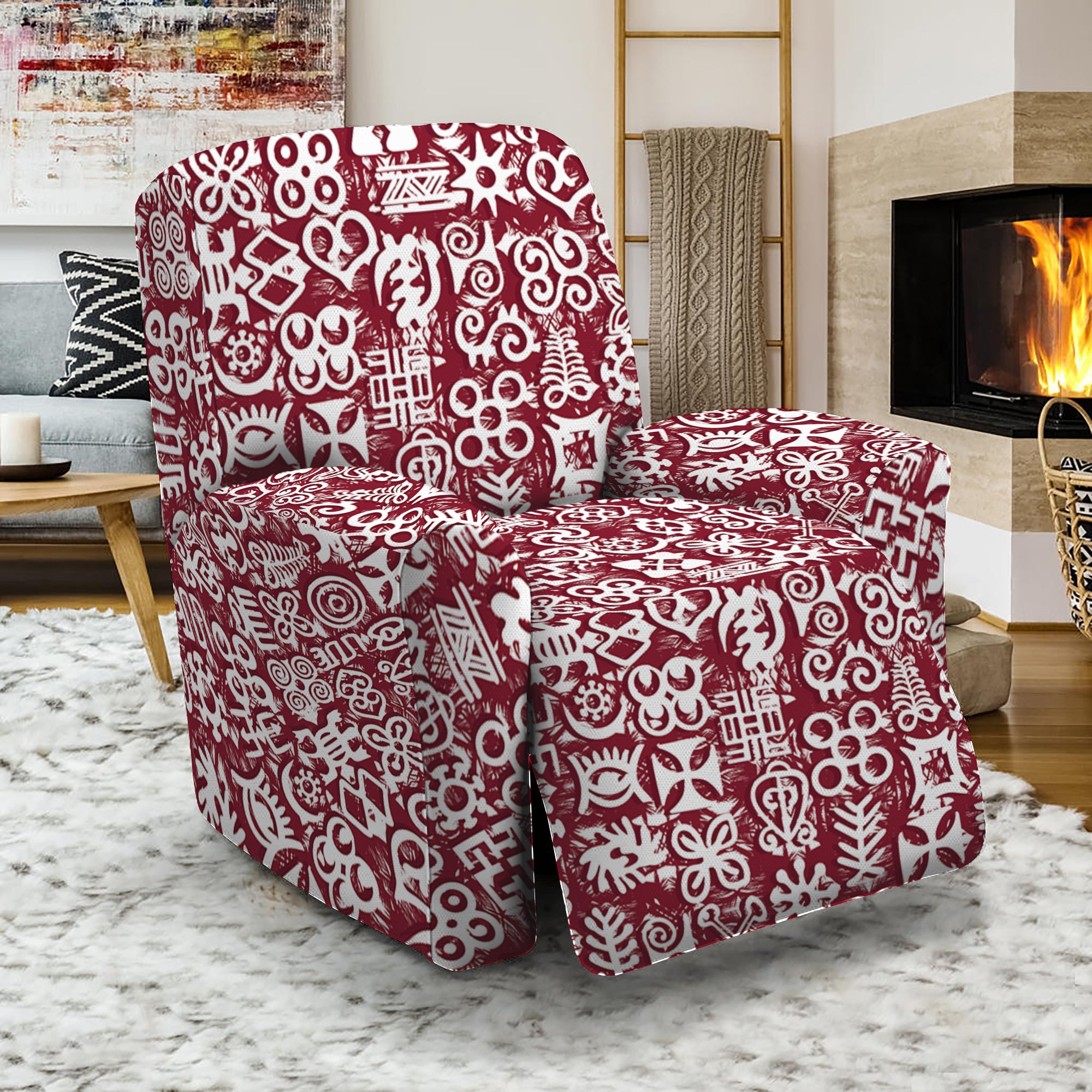 Red African Adinkra Tribe Symbols Recliner Slipcover