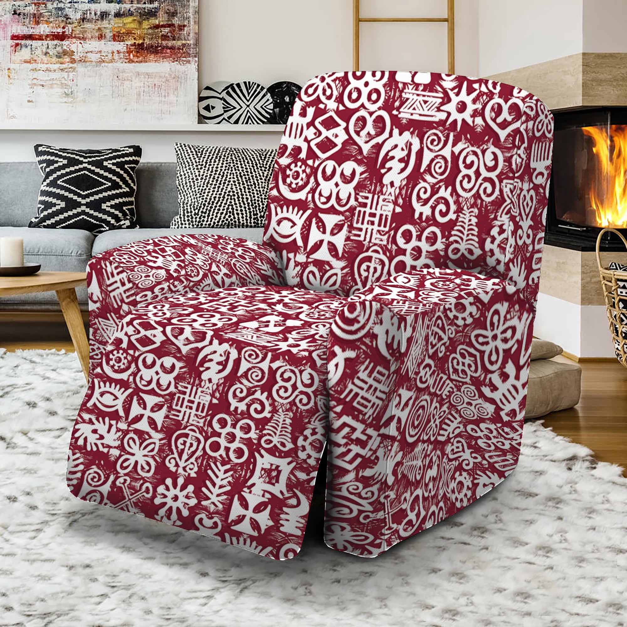 Red African Adinkra Tribe Symbols Recliner Slipcover