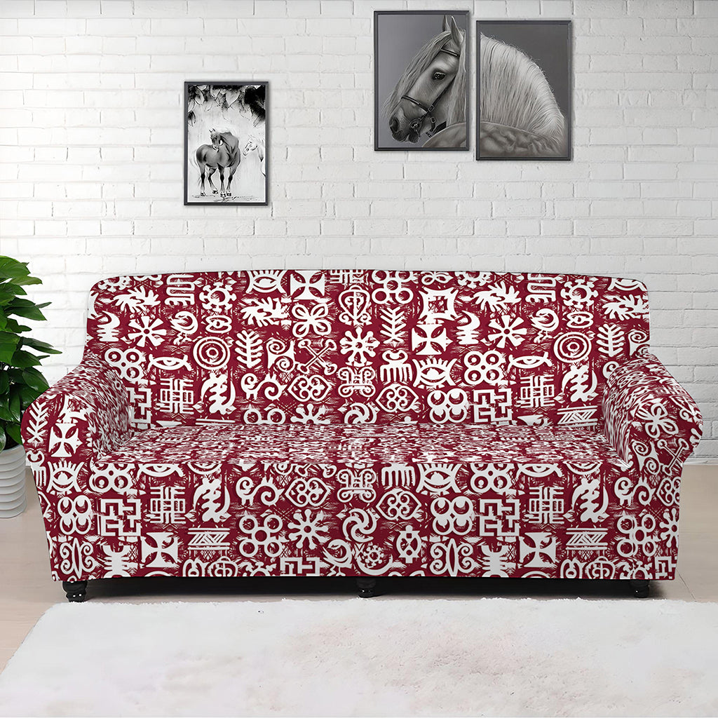 Red African Adinkra Tribe Symbols Sofa Cover