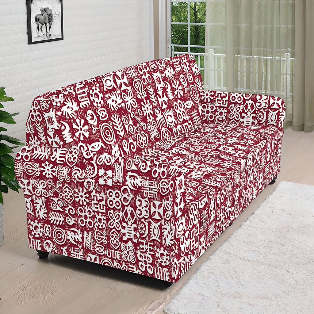 Red African Adinkra Tribe Symbols Sofa Cover