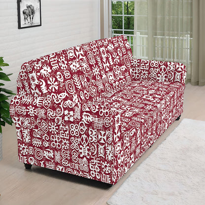 Red African Adinkra Tribe Symbols Sofa Cover